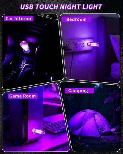 USB Light Touch Dimmable Retro USB Led Lights for Car,Mini USB Light Bulb Ambient Lighting for Car Bedroom Party Christmas Hallway Camping,Purple 2Pack
