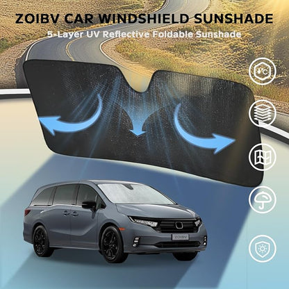 Car Windshield Sun Shade for Honda Odyssey 2018-2024 2025 2026 Front Window Sunshade Sun Visor Protection Cover Accessories -5-Layer Bubble Foldable Thicken Blocks Heat & UV Rays