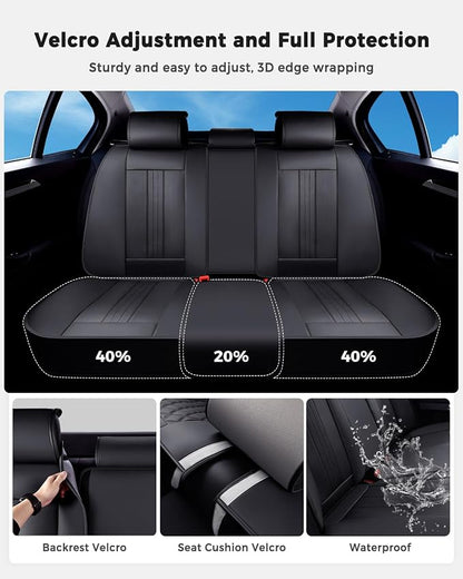 Huidasource Back Seat Cover, Luxury Faux Leather Rear Seat Cover, Velcro Adjustable, Compatible with Child Seat, Perforation Cooling＆Heating, Universal Fit for Most Cars, Vans, Trucks, SUVs, Black