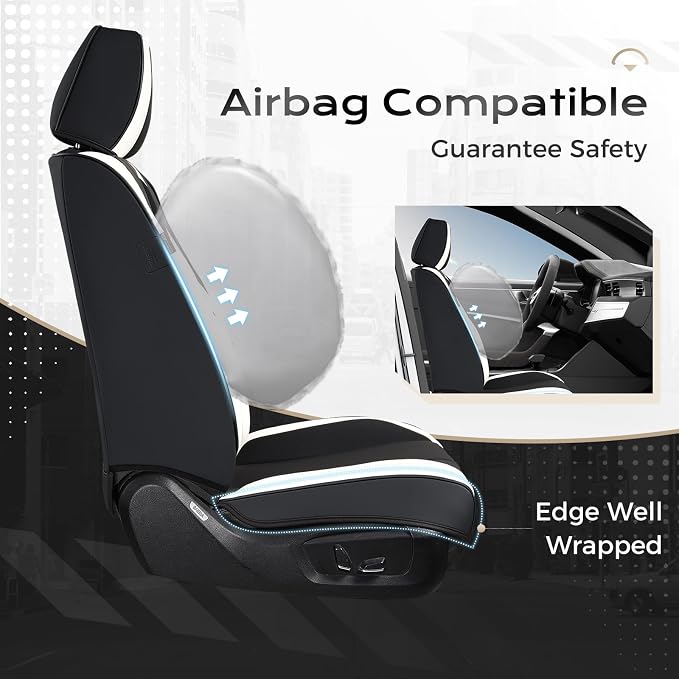 Coverado Seat Covers, Car Seat Covers Front Seats, Leather Seat Covers for Cars, Car Seat Protector Waterproof, Black Car Seat Cushion, Front Carseat Cover Universal Fit for Most Cars White