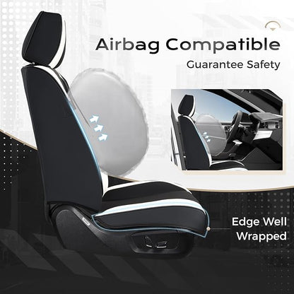 Coverado Seat Covers, Car Seat Covers Front Seats, Leather Seat Covers for Cars, Car Seat Protector Waterproof, Black Car Seat Cushion, Front Carseat Cover Universal Fit for Most Cars White