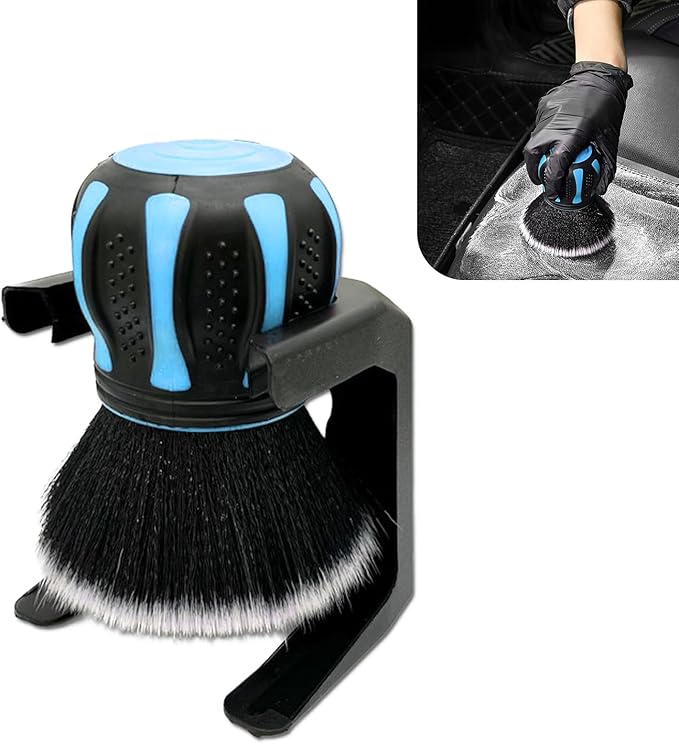 Car Detailing Brush, Multifunctional Soft Cleaning Brush for A/C Vents and Seat Gaps, Non-Slip Handle Ball-Shaped Multi-Function Cleaning Tool with Storage Rack, for Most Cars (Blue)