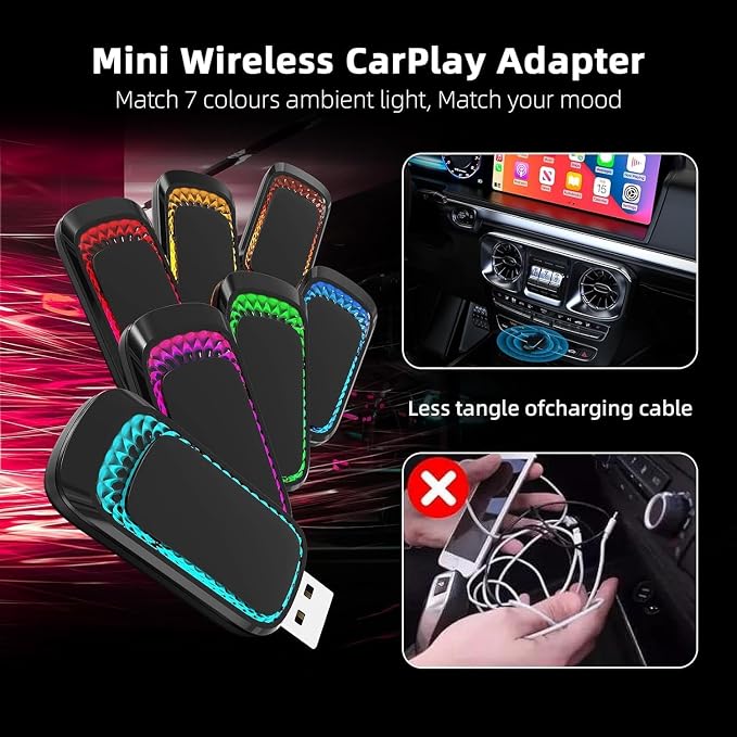 Android Auto Wireless Adapter and Wireless Carplay Adapter 2024 Upgrade,Plug & Play Apple Carplay Dongle Converts Factory Wired to Wireless CarPlay Adapter for iPhone with USB-A to USB-C/USB-A Cable