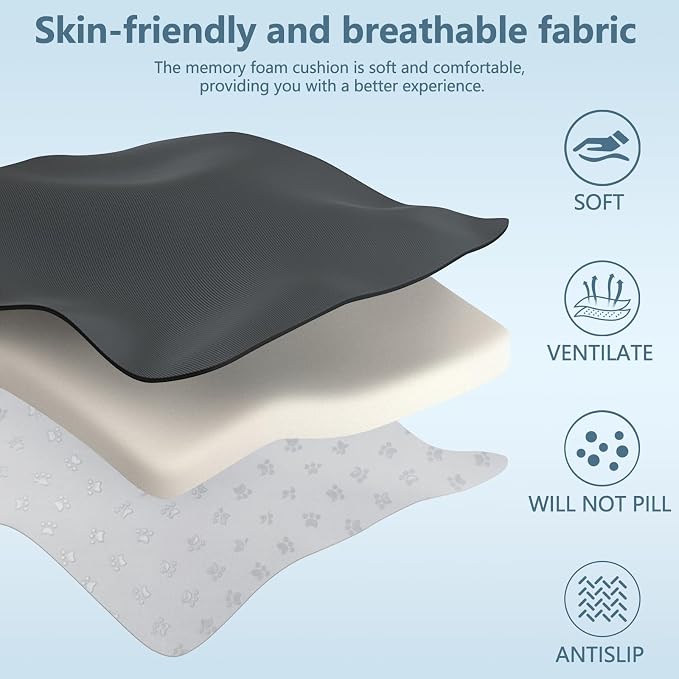NS YOLO Ergonomic Car Seat Cushion with Comfort Memory Foam Neck Pillow, Car Pillow,Lumbar Support and Big Size Soft Seat Cushion for Driving Seat,Office Chair and Wheel Chair (Black and Grey-3 pcs)