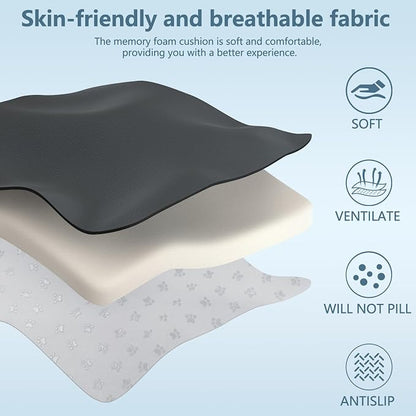 NS YOLO Ergonomic Car Seat Cushion with Comfort Memory Foam Neck Pillow, Car Pillow,Lumbar Support and Big Size Soft Seat Cushion for Driving Seat,Office Chair and Wheel Chair (Black and Grey-3 pcs)