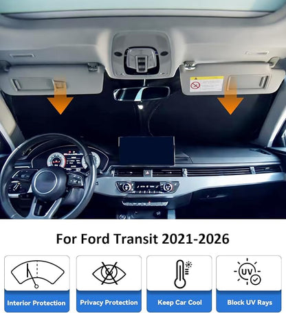 Windshield Sun Shade for 2021-2026 Ford Transit (Wagon XL/Wagon XLT/Cargo Vehicle) Accessories, Car Front Window Sun Visor & Heat Shield | 420D Sunshade Protection Blocks UV Rays