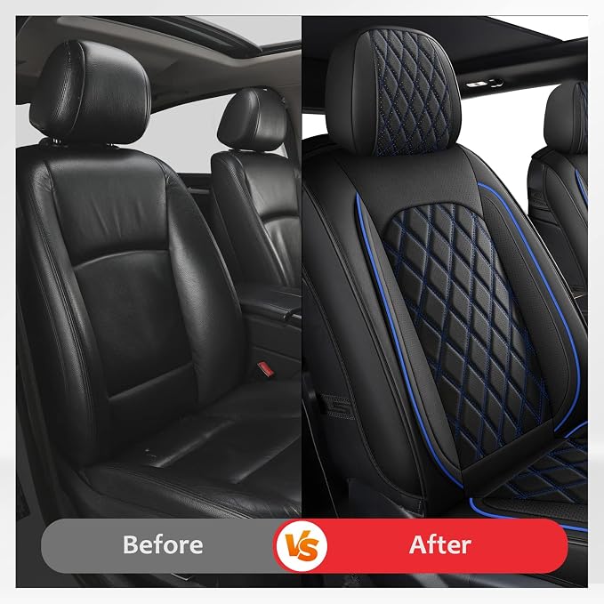 MIROZO Dodge Ram Seat Covers Full Set –Waterproof Truck Seat Covers Leather Car Seat Protector Fits 2009-2026 Ram 1500/2500/3500 Crew Quad Regular Cab Pickup with Split Flat Bench 40/60,Black and Blue