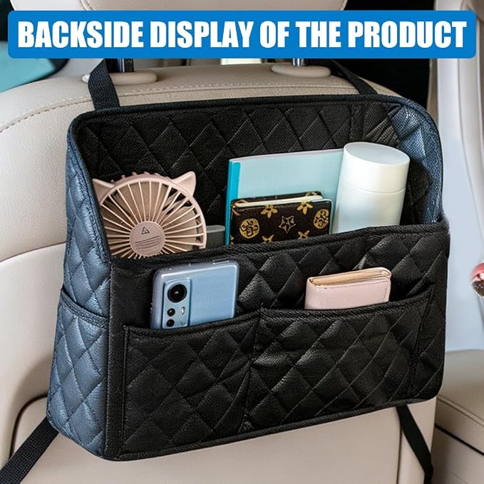 Car Purse Holder Between Seats, Car Storage Organizer, Leather Large Capacity Storage Pocket for Front Seat, Front Seat Pocket Handbag Holder & Barrier of Backseat Pet Kids for Most Vehicles