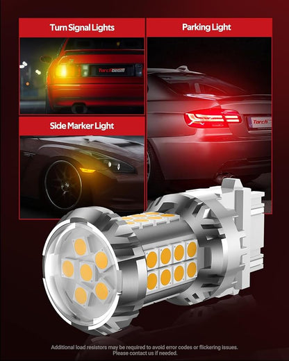 Torchbeam LED Turn Signal Bulbs, Upgraded 3157 LED Bulb Amber Yellow with External Resistor, 600% Brighter 3156 3056 3057 4157 3457 4157 with HD Projector for Blinker Side Marker Parking Lights,2PCs