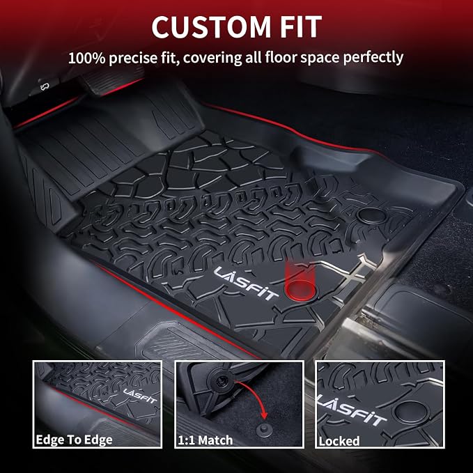 LASFIT Floor Mats & Cargo Liner for Ford Bronco 4-Door Carpet Floor Only 2026 2025 2024 2023 2022 2021 All Weather TPE SUV Trunk Mat Custom Fit Cargo Area Mat, 1st+2nd Row+Trunk Liner Full Set