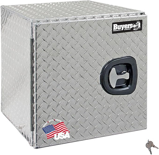 Buyers Products 1702225 Underbody Truck Tool Box with Barn Doors, 24x24x24 Inch, Diamond Tread Aluminum, Made in USA, Compression Latch, Weather Resistant, Toolbox for Flatbeds, Trailers & Work Trucks