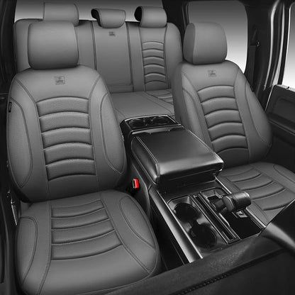 CAR PASS 3D Foam PU Leather Car Seat Covers, Universal Seat Covers Full Sets for Trucks SUV Sedan Automotive Seat Covers Armrest Airbag Compatible Waterproof Comfortable Faux Nappa Leather All Gray
