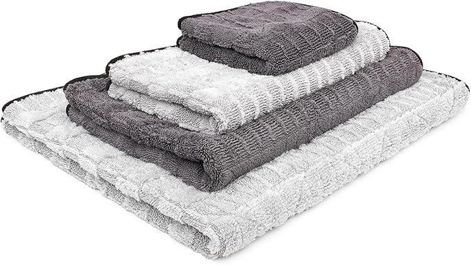 The Rag Company Gauntlet Car Drying Towel, Ultra-Absorbent 70/30 Blend Korean Microfiber, Dries Vehicles Faster Without Scratching, 900 GSM, 20x30 Inches, Ice Grey/Grey, 1-Pack