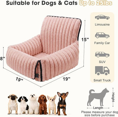 MIXJOY Dog Car Seat for Small/Medium Dogs up to 25 lbs, Multi-Functional Dog Carrier for Car with Detachable Washable Cover, Pet Travel Bed with Clip-On Safety Leash, Pink