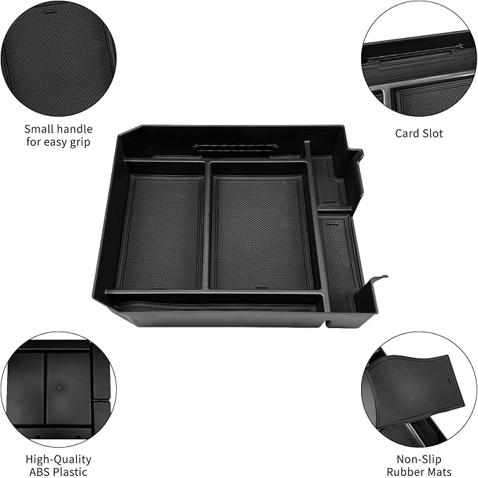 Zxiaochun Center Console Organizer Compatible with 2022-2025 2026 Toyota Tundra Accessories & 2023-2026 toyota Sequoia, Plastic Armrest Storage Box Tray, ABS Material with Non-Slip Mats - Black Trim
