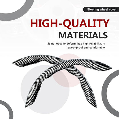 3pcs Universal Carbon Fiber Steering Wheel Cover - Anti-Slip & Segmented Design, Universal 99% Durable Steering Wheel Protector for Men and Women, Car Interior Accessory (Silver)