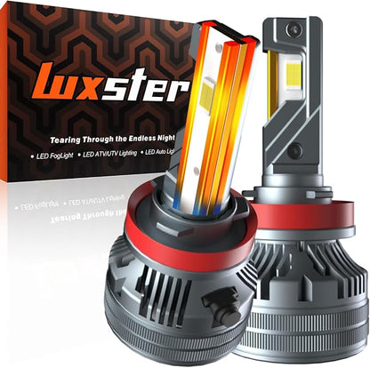 LUXSTER Punisher H11 H9 LED Bulbs, 60000LM Ultra Bright, H8 H16 Foglight, 1:1 OEM Beam Pattern, Halogen Replacement, Plug-N-Play Installation, 6000K Pure White, IP68 Waterproof, Pack of 2