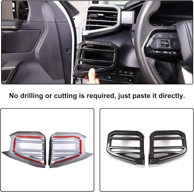 Aunginsy Center Console Side Air Conditioning Outlet Trim Cover Compatible with Toyota Tundra/Sequoia 2022-2026, Dashboard Side A/C Wind Vent Panel Decorative Frame Protector ABS Interior Accessories