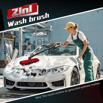 Car Duster Exterior with Extendable Handle, Scratch Free Auto Wash Brush Mop, Interior Detailing Kit for Truck RV Boat - 2in1-2 Heads (Chenille & Wax Cotton) with 1 Pole, Dark Red