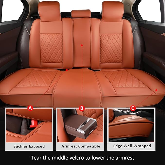 MIROZO Seat Covers Full Set,Leather Seat Covers Waterproof Seat Cover Automotive Seat Covers Car Seat Protector Vehicle Cushion Cover Universal Fits for Sedan, Truck and SUV (Full Set, Brown)