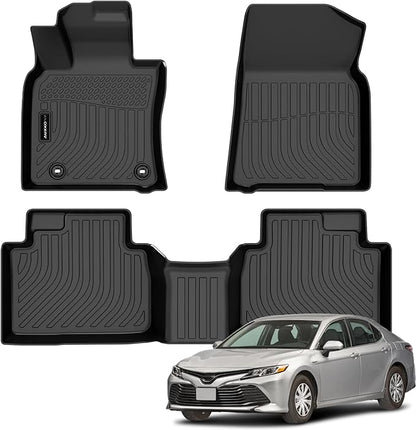 Auxko All Weather Floor Mats Fit for Toyota Camry Hybrid 2018-2024 TPE Rubber Liners Set Camry Hybrid Accessories All Season Guard Odorless Anti-Slip Floor Mats 2 Row
