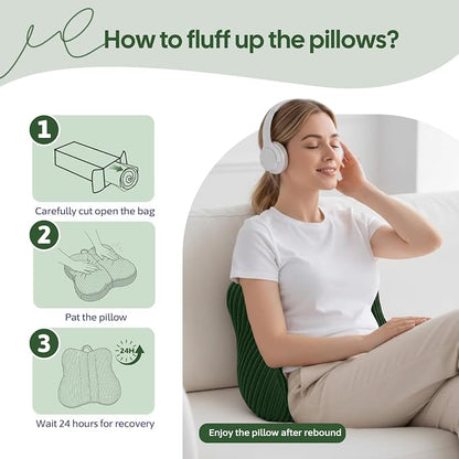 Lumbar Support Pillow for Recliner, Back Support Pillow for Office Chair, Back Cushion with Shredded Foam for Back Pain Relief & Reading, Lumbar Cushions for Couch, Sofa Seat, Car, Green