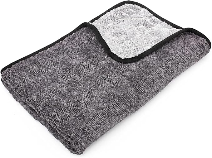 The Rag Company Gauntlet Car Drying Towel, Ultra-Absorbent 70/30 Blend Korean Microfiber, Dries Vehicles Faster Without Scratching, 900 GSM, 20x30 Inches, Ice Grey/Grey, 1-Pack