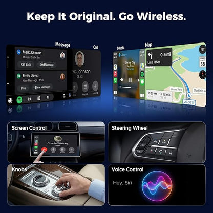 LAMTTO Wireless CarPlay and Android Auto Adapter with Gemini AI,4-in-1 Magic AI Box Video Player for YouTube TikTok, Dual WiFi,HD Media Port,USB Drive,Mirror Link for OEM Wired Carplay Cars 2016-2024