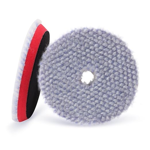 SPTA Wool Polishing Pad, 2Pcs 6''(150mm) Coarse Wool Cutting Pad, Coarse Pad BlueWool Buffing Pads Set with Hook and Loop for Heavy Cut for Car Polisher, Buffing and Polishing