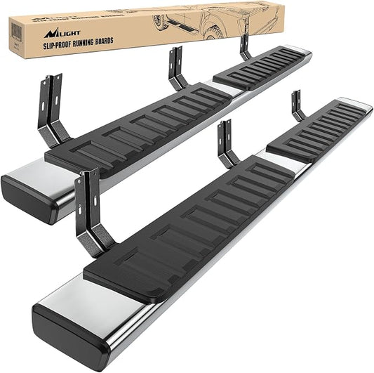 Nilight Running Boards for 1999 2000 2001 2002 2003 2004 2005 2006 2007 2008 2009 2010 2011 2012 2013 2014 2015 2016 Ford F-250 F-350 Crew Cab 4 Full Size Doors 6 Inch Bolt-on Step Nerf Bars Silver