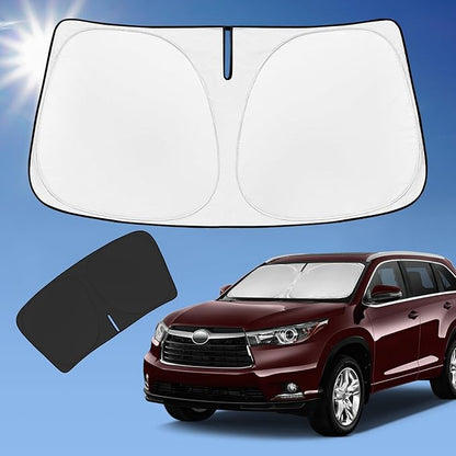for Toyota Highlander 2014-2019 Sun Shade Sunshade Windshield Cover, 4-Layer Front Window Shade Custom Fit Highlander Sun Visor 240T Foldable Shade Sun Blocks UV Rays Cooler Car Accessories