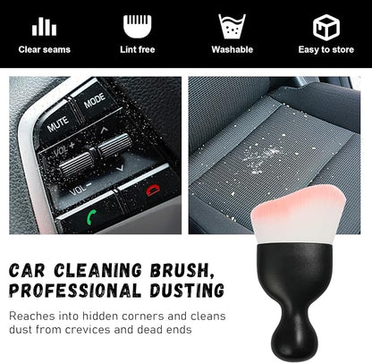 Ziciner Car Detailing Brush, Curved Soft Bristles Auto Removal Dust Collectors, Universal Vehicle Dashboard, Air Conditioner Vents etc Interior Cleaning Tool Accessory (White/Pink)