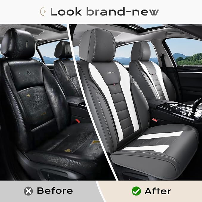 Coverado Car Seat Covers Full Set, Seat Covers for Cars, Front Seat Covers and Back Seat Cover Waterproof Leather Automotive Seat Cover, Universal Car Interior Protectors Cushion for Most Cars