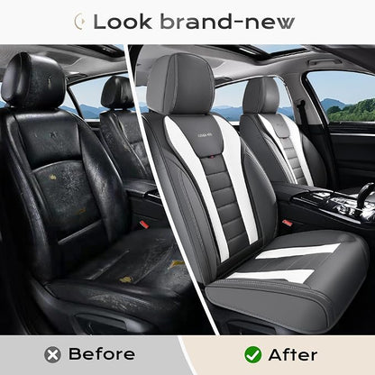 Coverado Car Seat Covers Full Set, Seat Covers for Cars, Front Seat Covers and Back Seat Cover Waterproof Leather Automotive Seat Cover, Universal Car Interior Protectors Cushion for Most Cars