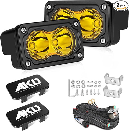 3 Inch Yellow CREE LED Pods with Wiring Harness & Black Covers | High Intensity CREE LEDs, Centrated Spot Beam, Free Wiring kit & Black Covers