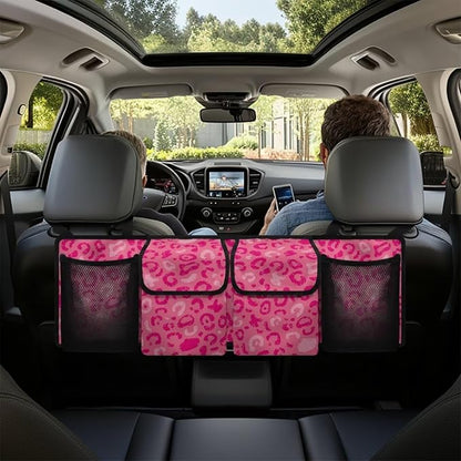 Sturdy Car Trunk Organizer Pink Leopard Print Trunk Hanging Storage Bag Multipurpose Cargo Bag,Frees Trunk Floor