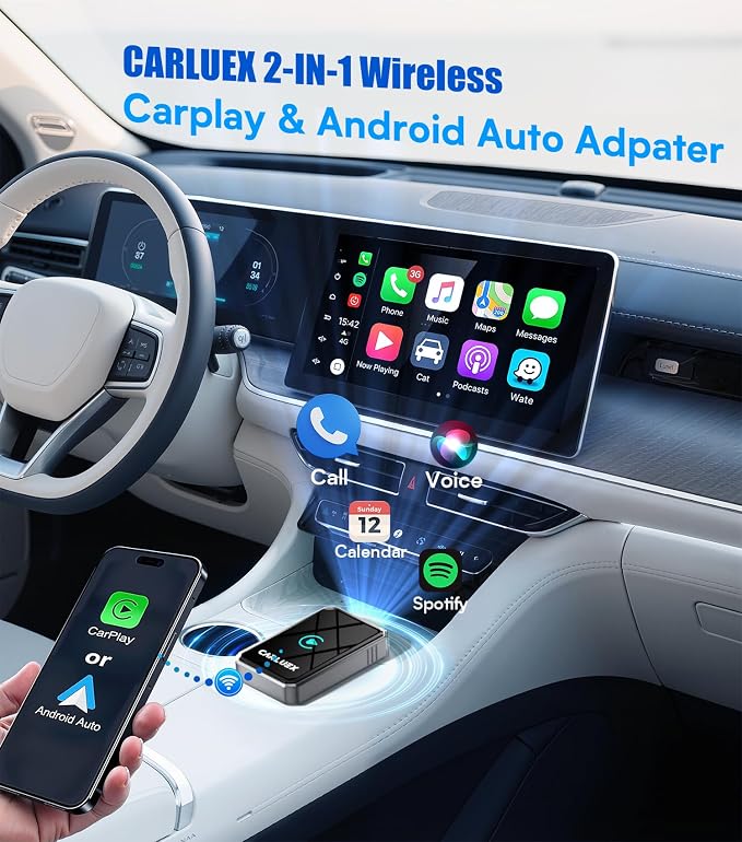 2 in1 Wireless CarPlay Adapter for Apple & Android Auto Adapter, Mini,2025- Bluetooth 5.3 & WiFi 6 with Millisecond Fast Connection, Wired to W++ Compatible with Original Wired Cars & iPhone6+/iOS10+
