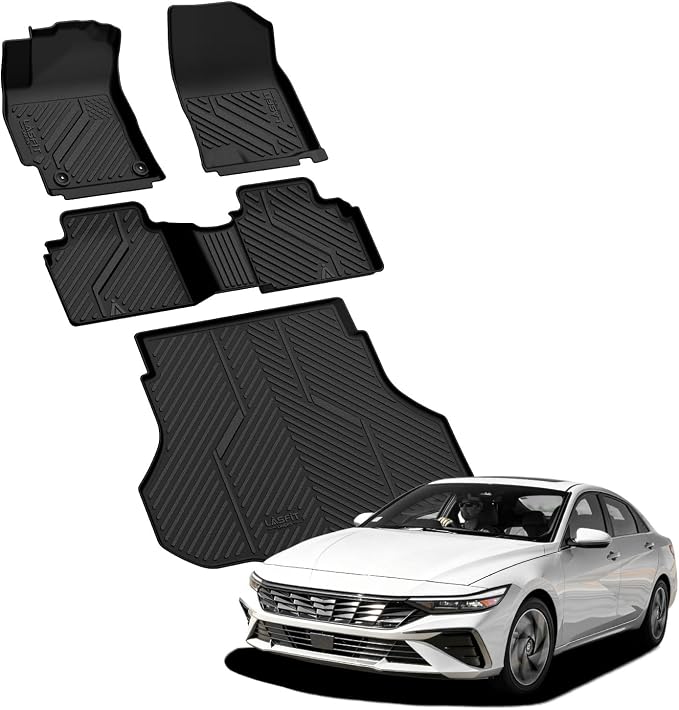 LASFIT Floor Mats & Cargo Mat for Hyundai Elantra Manual 2021-2026(Only Fit Gas) / Elantra N Manual 2022-2026,All Weather TPE Custom Fit Floor Liners Car Mats & Trunk Mats Accessories, Black