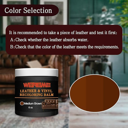 Leather Recoloring Balm - Leather & Vinyl Repair Balm for Furniture, Couches,Car Seats, Auto Interior & Accessories, Restores Faded, Worn, Scratched and Cracked Leather Surfaces (Medium Brown)