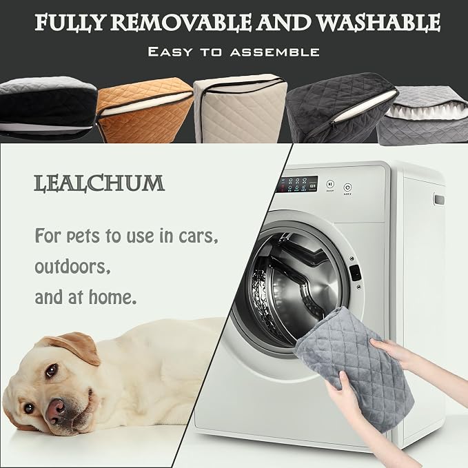 Lealchum Dog Booster Car Seat for Small/Medium Dogs,Ultra Soft Fabric Filling Memory Foam,Fully Detachable and Washable,Anti-Slip Base,3 Straps Easy to Install(Coffee,Medium)