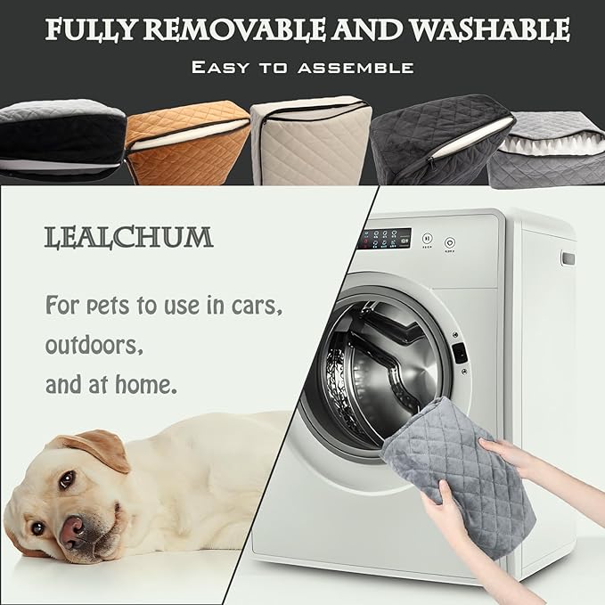 Lealchum Dog Booster Car Seat,Ultra Soft Fabric & Filling Memory Foam,Elevated Cushion,3 Straps & Safety Belt Channel,Anti-Slip Base,Fully Detachable and Washable(Beige,Medium)
