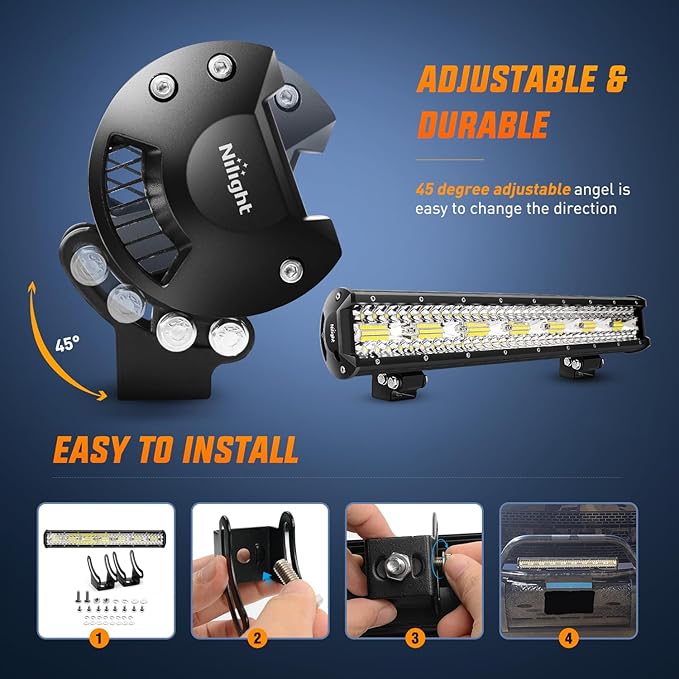 Nilight 20 Inch 420W Triple Row Flood Spot Combo 42000LM Light Bar Driving Boat Led Off Road Lights with Front License Plate Frame Bracket and Switch Wiring Harness Kit