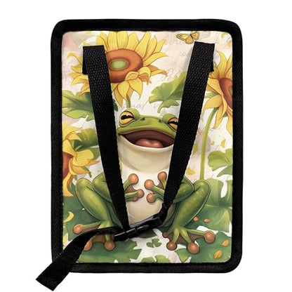 Talayituse Frog Sunflower Butterfly Print Car Trash Bin, Large Size Auto Trash Can Adjustable Portable Garbage Can with Lid, Vehicle Hanging Bag for Headrest Front Back Seat