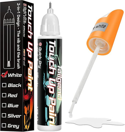 White Touch Up Paint for Cars, 2-in-1 Car Scratch Repair Pen, 0.68 fl oz | Color-accurate for most white finishes, versatile use, 2-in-1 control, quick-dry, resists water and UV, helps prevent rust