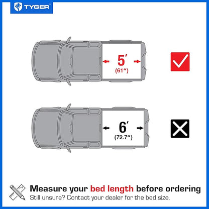 Tyger Auto T1X Soft Roll-Up in Fabric Truck Bed Tonneau Cover Compatible with 2024-2025 Ford Ranger | 5' (61") Bed | TG-BC1F9205X