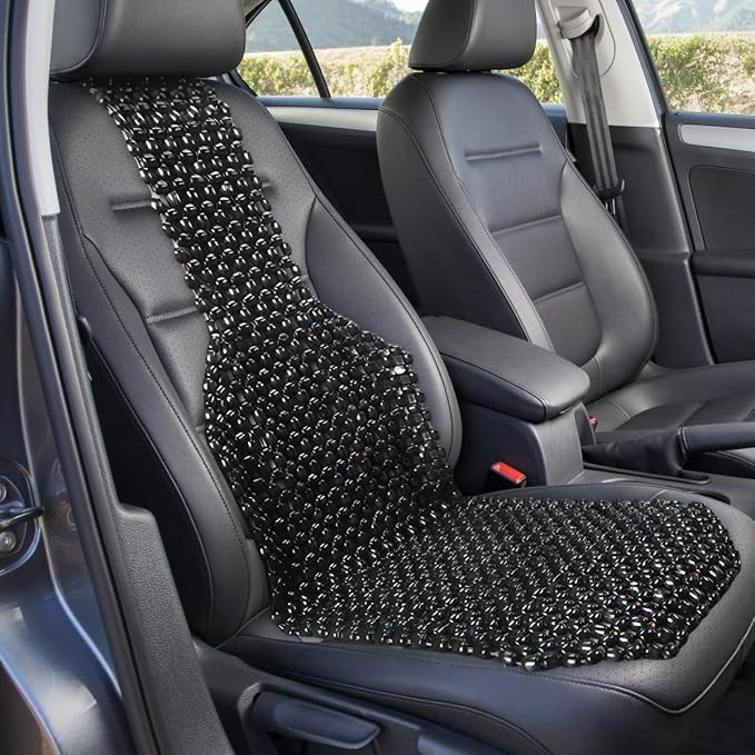 YoRise Breathable Wood Beaded Car Seat Cushion, Double-Strung Auto Back Massaging Seat Protector for Comfortable Driving, Ventilated Cooling Car Seats Cover for Fatigue Relief (Black)