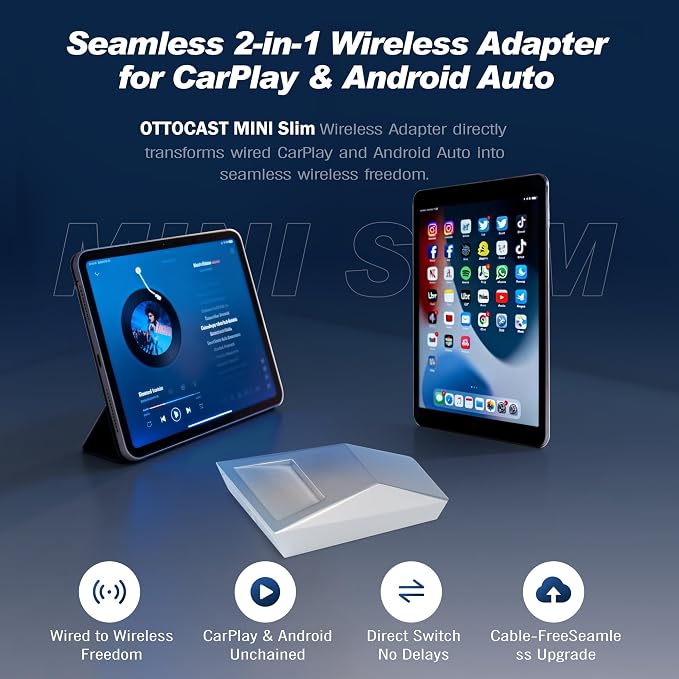 Wireless CarPlay Adapter for Apple iPhone & Android Auto, Wired to Wireless CarPlay, Converter for Android 11+ and iOS 10+, Instant Auto-Connect, No Latency