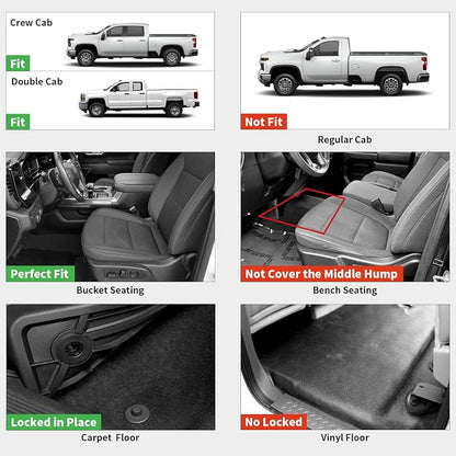 LASFIT Front Floor Mats 2019-2026 for Chevrolet Silverado/GMC Sierra 1500, Crew Cab/Double Cab, 2020-2026 Chevy Silverado/GMC Sierra 2500HD 3500HD, All Weather TPE Floor Liners, 1st Row Only