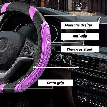Osilly 15 Inch Car Leather Steering Wheel Cover, Automotive Accessories Elastic Breathable Anti-Slip Soft Wheel Protector Fits Men and Women, Suitable for SUVs, Trucks, Vehicles and RVs (Purple)