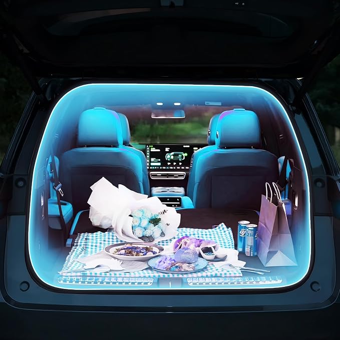 HOLDCY Car LED Strip Lights - Trunk Cargo Ambient Lighting, Ice Blue 7000K, 118.11 inches Flexible Cuttable LED Light Strip, Easy Install, Waterproof, Universal Fit for Car Trunks, SUVs, and Vans